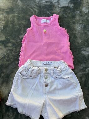 Zara Pink Ruffle Tank with White Button-Front Shorts